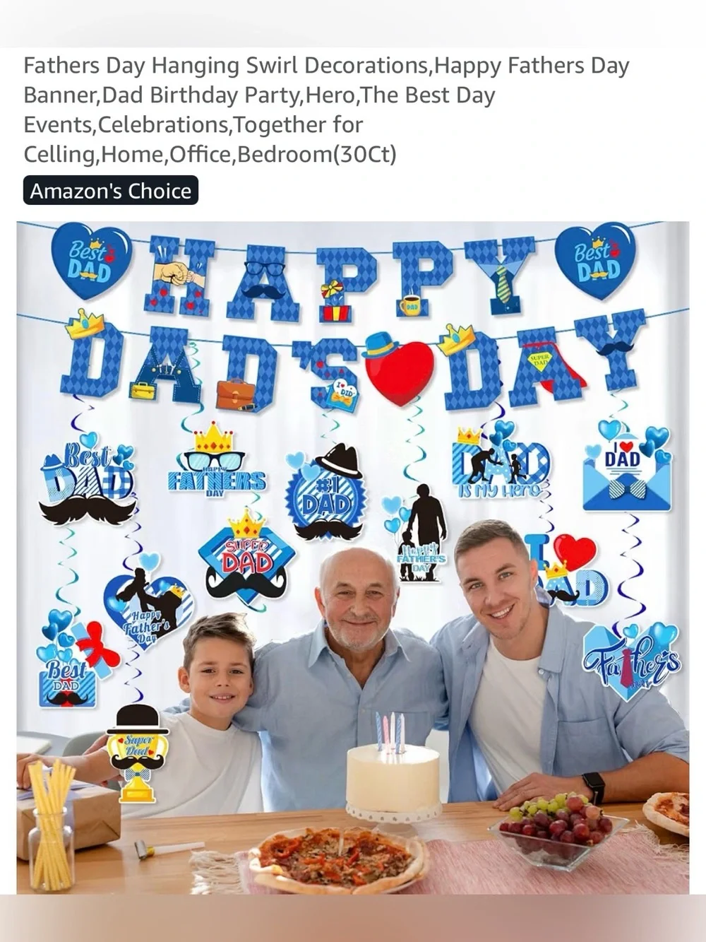 Father's Day Blue Hanging Swirl Decorations - Party Banner Set NEW